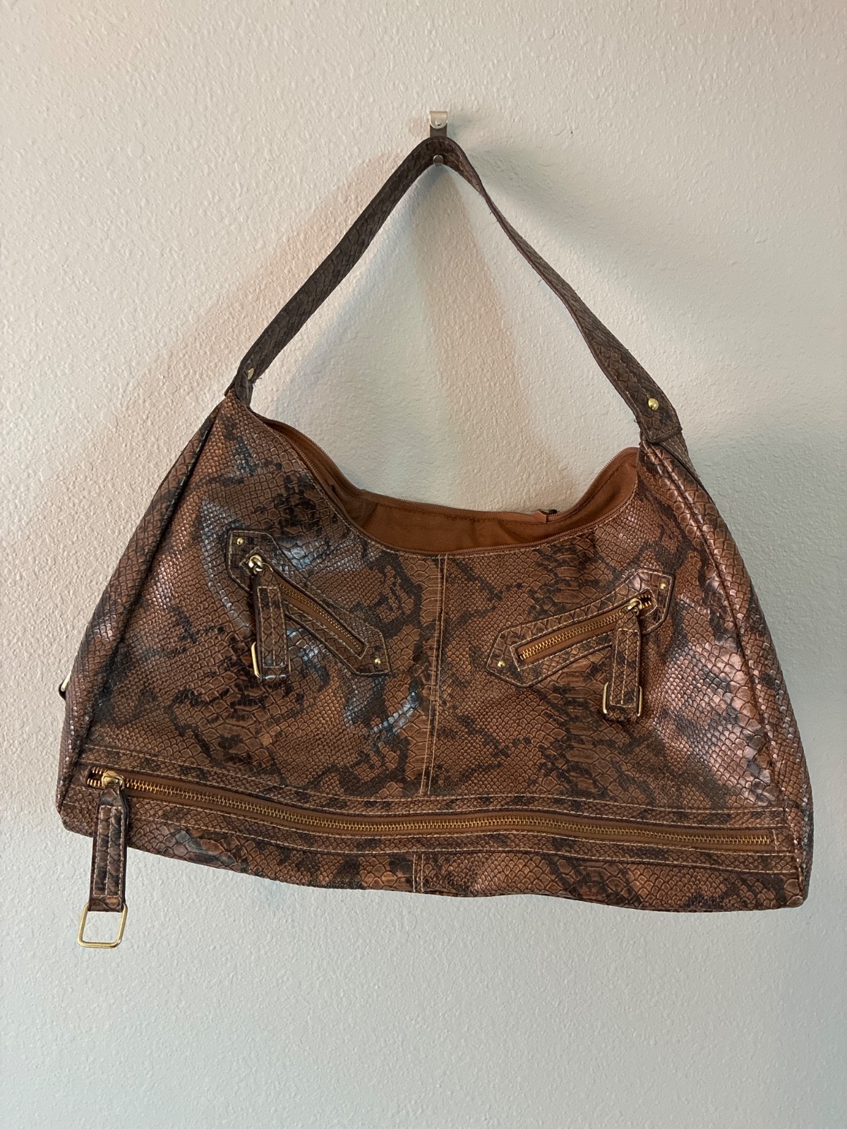 Unbranded Faux Snake Skin Print Shoulder Bag Purse Broken Zipper Handbag