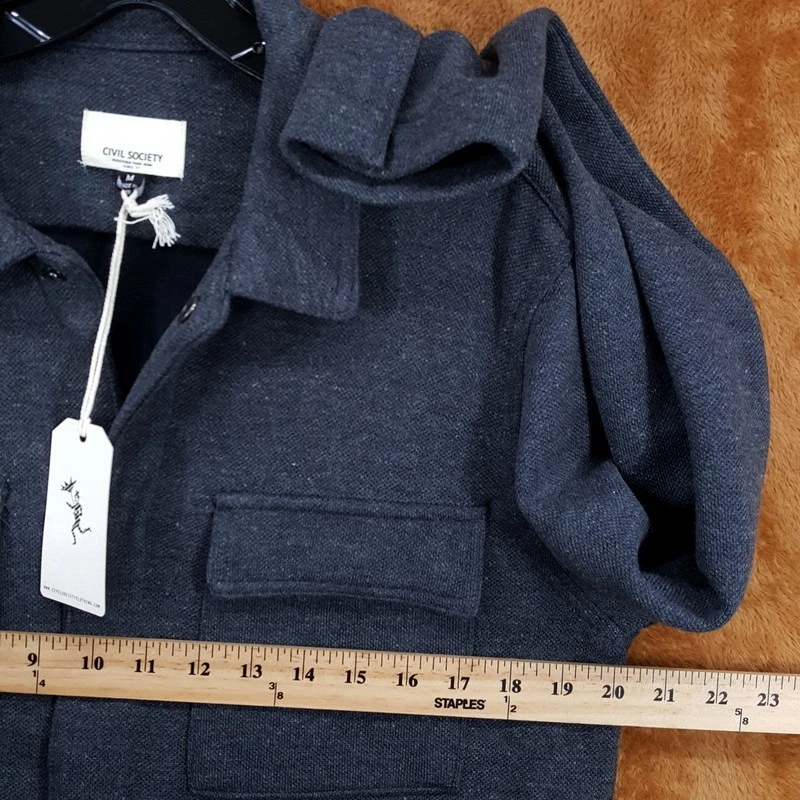 CIVIL SOCIETY Shirt Jacket Mens Medium Charcoal Grey Snap Button Cotton Knit image 11