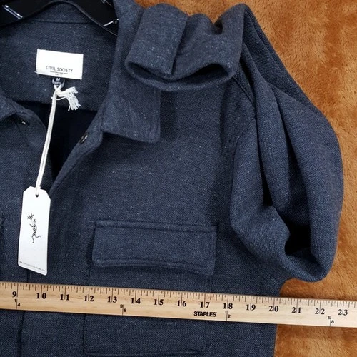 CIVIL SOCIETY Shirt Jacket Mens Medium Charcoal Grey Snap Button Cotton Knit image 11