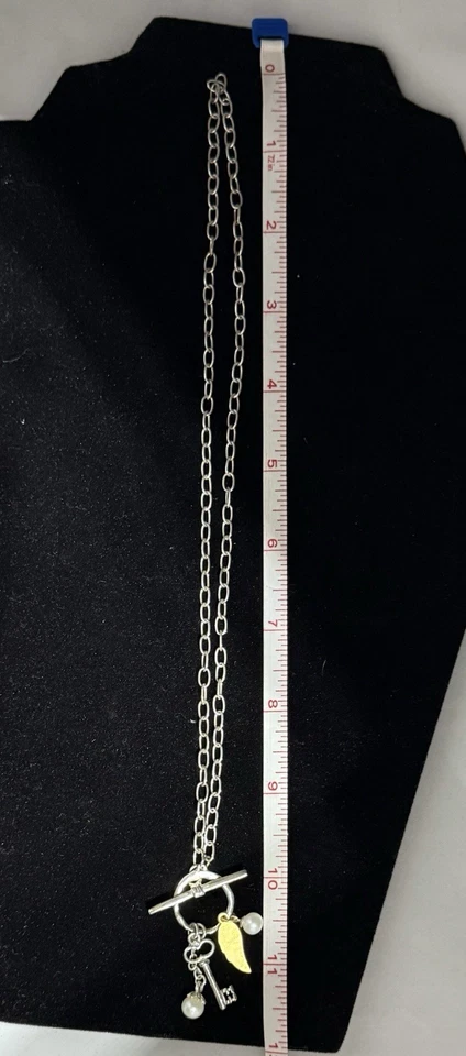 Time To Soar Necklace w Key, Feather & 2 Cultured Pearl Charms - Image 3 of 4