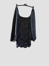 Size12 Prettylittlething short dress ruched bodycon long sleeve NWT Black