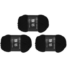 3Pcs Cotton Yarn Knitting Yarn Crochet Yarn 87.5Yard x 2.5mm, Black 