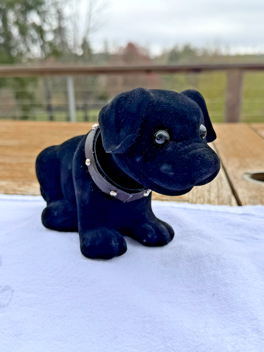 Vintage Flocked Black Dog Bobblehead Velvet Puppy Nodder Japan Mid