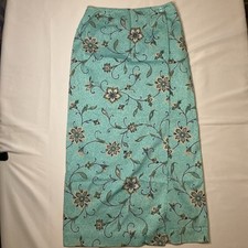 Talbots Wrap Column Skirt size 4 Blue Floral Cotton Stretch Career Casual Preppy