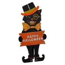 17" Plywood "Happy Halloween" Party Cat With Stand
