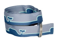 VINEYARD VINES Boys Whale Line D-Ring Belt Size Large Gray Blue Shark 1A0503 NEW