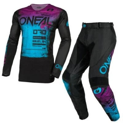 O'Neal 2025 Kit Motocross Mayhem Scarz Pantalones Camiseta MX Negro Azul Morado - Imagen 1 de 4