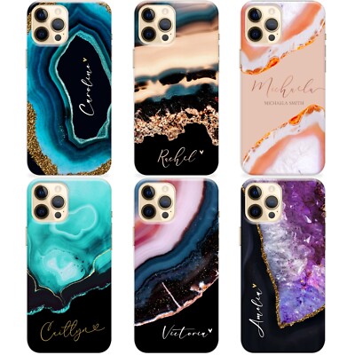 Personalisierte Handyhülle Marmor Name Silikon Cover für iPhone 13 11 12 14 15 16