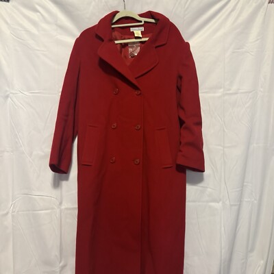 Vintage Stephanie Andrews Size 14 Petite Long Red 100% Wool Overcoat NWOT