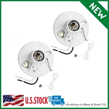 DEWENWILS Light Socket with Grounded Outlet, Porcelain Pull Chain Light Fixture,