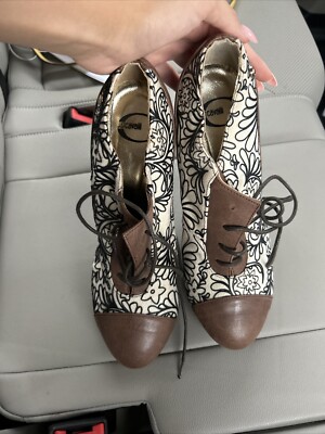 RARE 2000s Roberto Cavalli Just Cavalli Suede  Laceup Brown Floral Bootie Sz 38