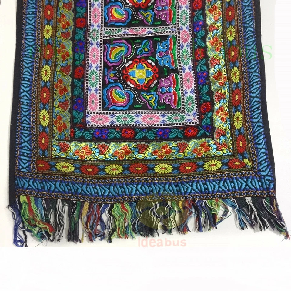 19.5" x 59" Cotton Linen blend Table Runner Yi Minority Embroidery Floral design - Image 4 of 4