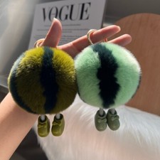 Llavero de sandía de piel de conejo real pompón bola bolsa coche teléfono colgante regalo