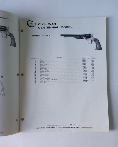 Colt Revolvers and Automatic Pistols Parts Catalog Price List 1962 Firearms - Picture 3 of 3