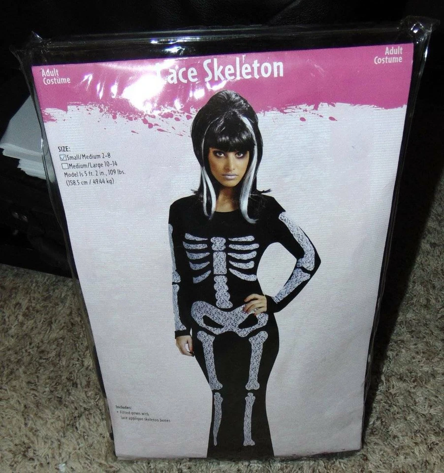 Maxi Vestido Esqueleto Halloween 2/8 Negro Blanco Encaje Vestido Fiesta Mujer Foto 3 de 4