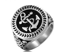 Men Hip Hop /Punk Fashion Round Sailor Anchor Titanium Stainless Steel Ring 9-11