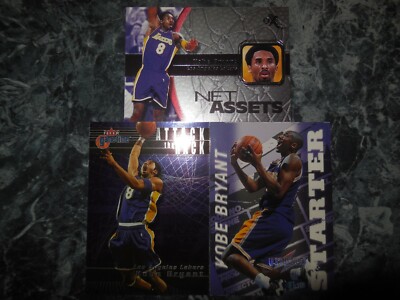 3 fleer kobe bryant cards 1 ultra/1 game time attack the rack/1 ex net assets 8n