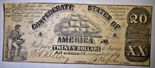 1861 $20 CONFEDERATE T-18 CSA NOTE ~ NICE VF!