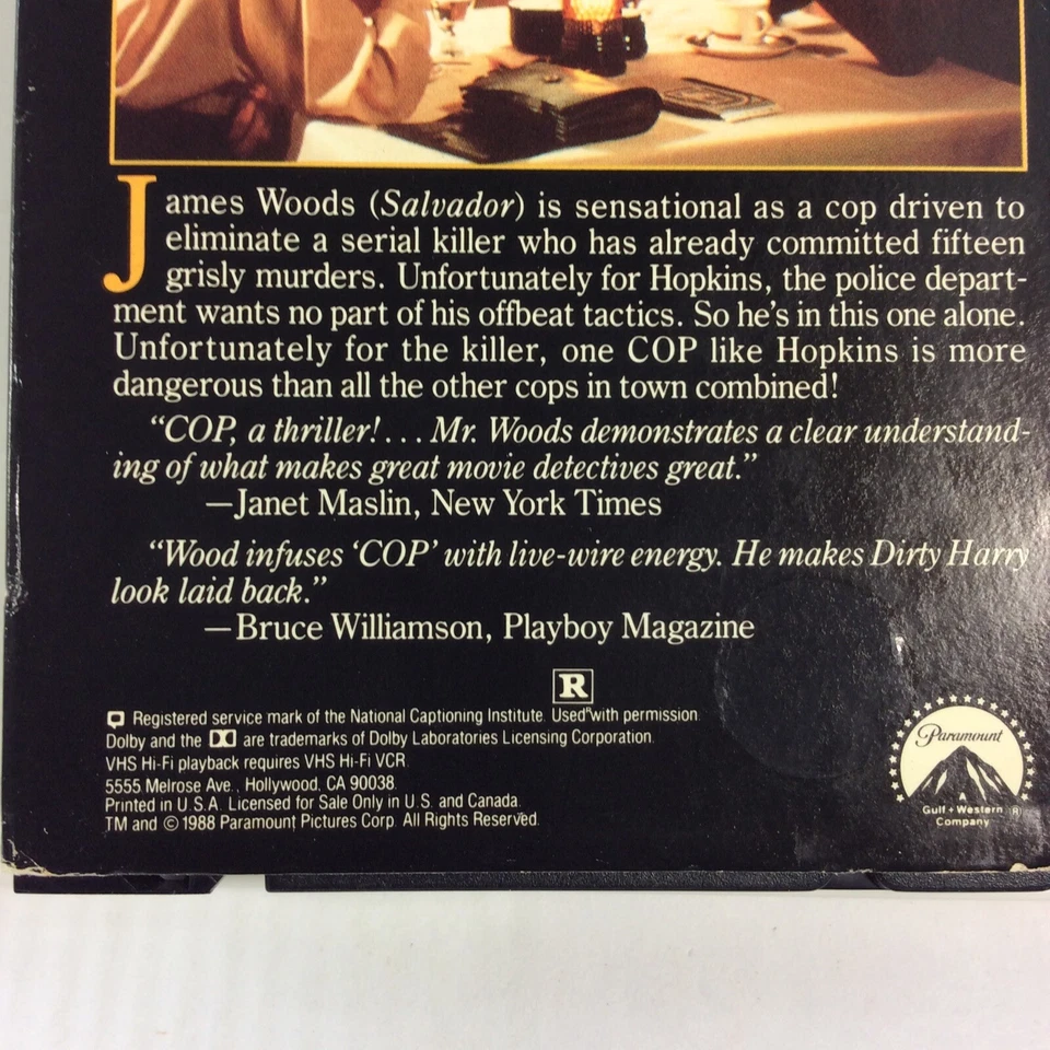 COP VHS 1988 James Woods Serial Killer Police Thriller Atlantic Releasing - Image 3 of 4