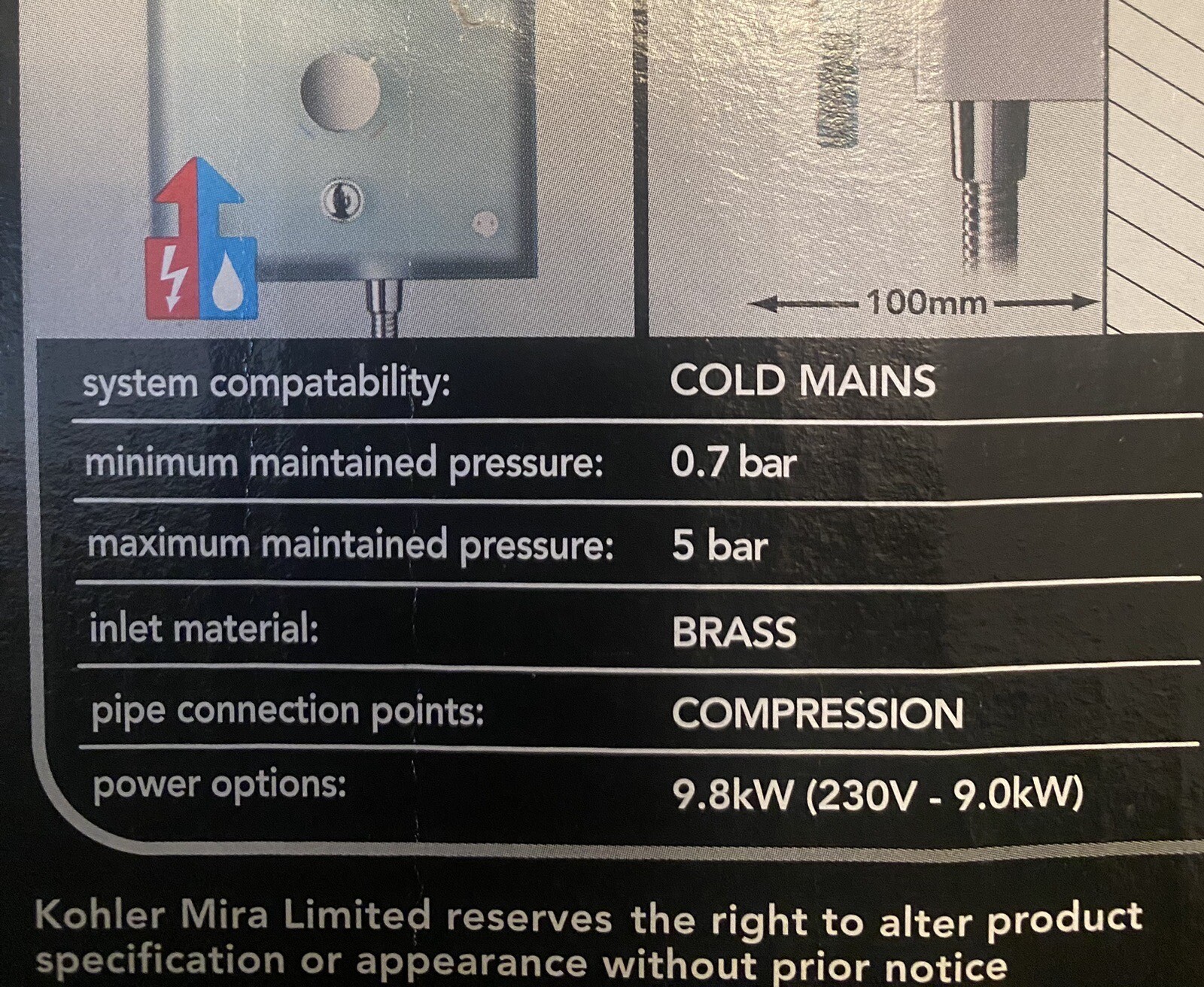 Mira Azora Electric shower 9.8kW (230V 9.0kW) Cold Mains eBay
