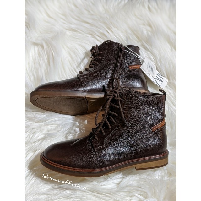 ZARA Boys Leather Lace up Ankle Boots Size 3.5 US eBay
