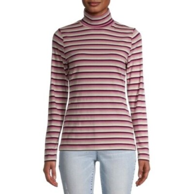 Time And Tru Women's Turtleneck Long Sleeve Shirt 3XL (22) Pink Stripe New