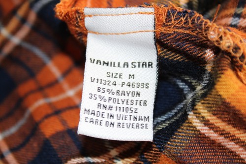 Camisa para mujer Vanilla Star a cuadros con botones naranja azul marino blanco - talla mediana - Imagen 5 de 7