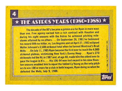 Nolan Ryan #4 (1990 Topps) Baseball Card, 5000 KOs, Houston Astros