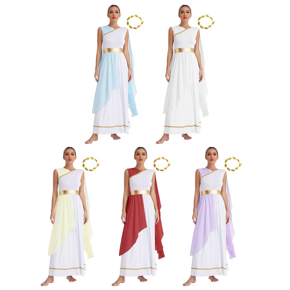 Womens Costumes Gold Leaves Dresses Fancy Dress Up Halloween Roman Greek  Queen