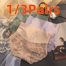 3Pairs Womens Lace Panties High Waist Lingerie Underwear Briefs Breathable Soft  