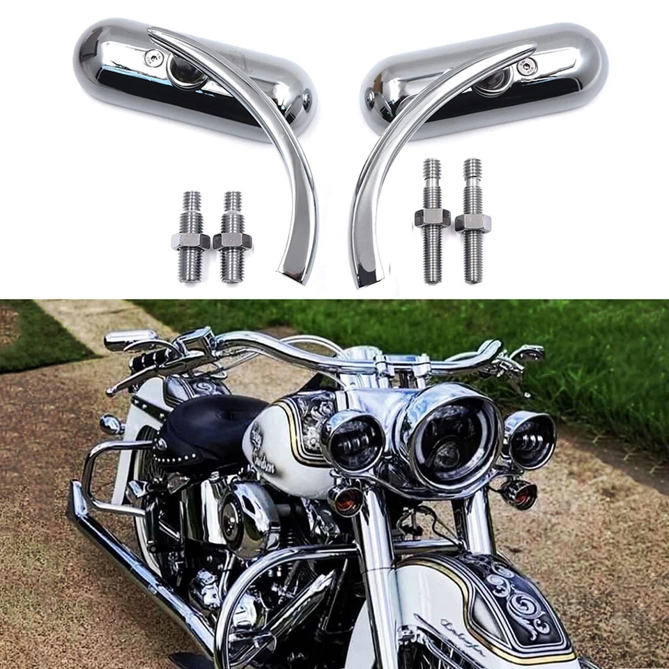Espejos retro cromados para motocicleta Harley Softail Deluxe Street Glide Sportster Foto 2 de 4