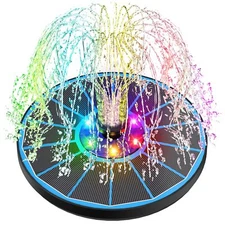 Solar Fountain Pump Bird Bath Fountain with Colorful LED Lights for Garden Pond