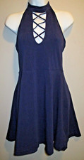 Express Women Halter Skater Fit Flare Dress Teen Stretch Navy Holiday Vacation M