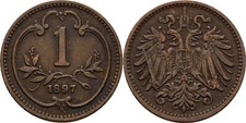 Austria Hungary 1 Heller 1897 Franz Joseph I, 1848-1916 Original Coin #ATO277