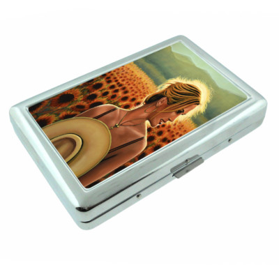 Sunflower Smile Happy Em1 Silver Metal Cigarette Case RFID Protection  Wallet