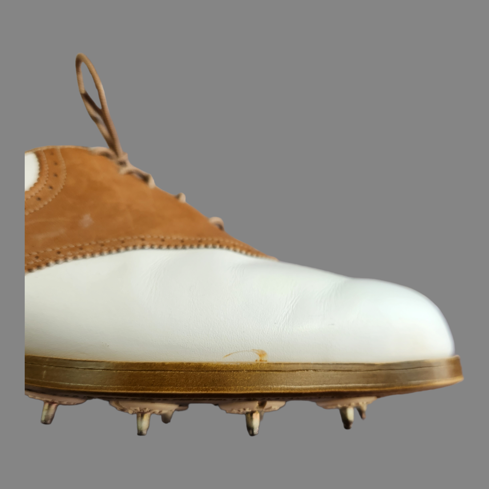 Etonic DriTech Classic Tan White Saddle Golf Shoes Metal Spikes Mens