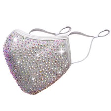 NEW GRAY Diamond Crystal Bling Rhinestone Face Mask with filter party fashion