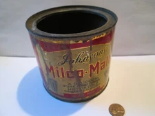 VINTAGE OLD 1930 s JOHNSON'S MILCO MALT TIN 16 oz NET CAN CANADA NEW YORK CITY