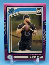 Devin Leary Pink Optic Prizm Holo Rated Rookie RC 2024 Donruss Card #329 Ravens. rookie card picture