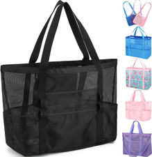 Mesh Beach Bag for Women, Large Beach Toy Pool Bag with Zipper Pocket, Sandproof