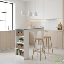 TAVOLO CONSOLLE ISOLA CUCINA ALTA BIANCO CEMENTO CON PIANI 112x49.6xH 103.5 CM