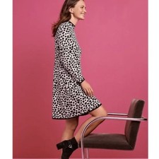 NWT Ann Taylor Giraffe Print Mock Neck Sweater Mini Dress in Pink/Black S Petite