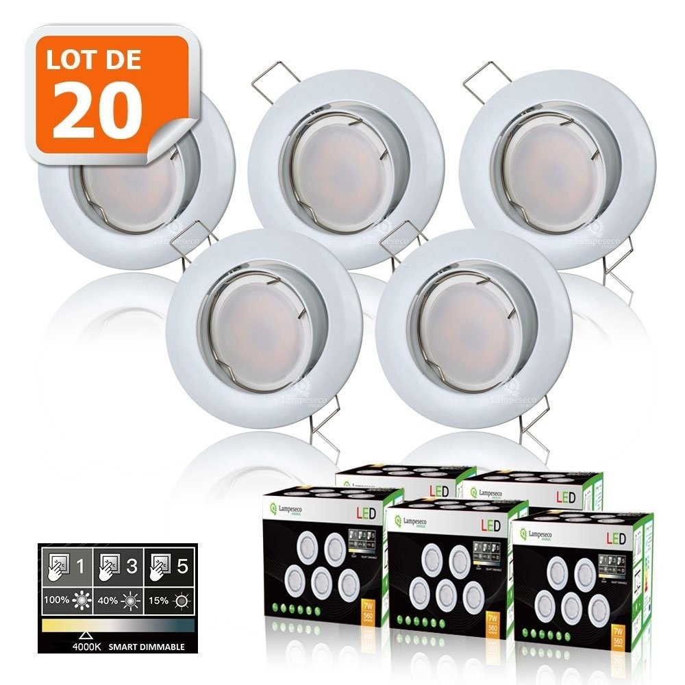 Spot LED encastrable dimmable 3 niveaux 7W orientable blanc neutre lot de 20 FI