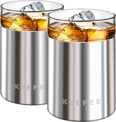 Whiskey Glasses Set of 2, Insulated Tumbler with Removable Glass Insert, Insulat