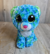Ty Beanie Boos Leona Leopard Plush 6" Glitter Eyes Blue Green Stuffed Animal