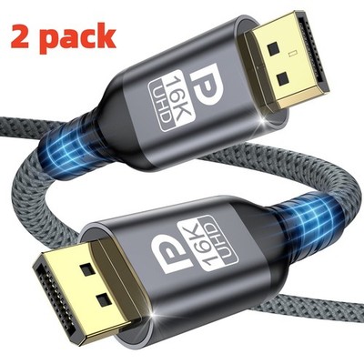 2xDisplayPort 2.1 Cable 80Gbps VESA 16K@60Hz 8K@120Hz 4K@240Hz HDR Braided 6.6ft