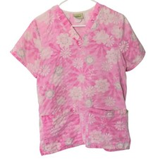 Tafford Scrub Top Women Pink Small Floral Pattern Large Pockets Comfortable Fit