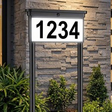 Solar Address Sign for Yard: 29" Double-Sided Lighted House Numbers with 12 C...