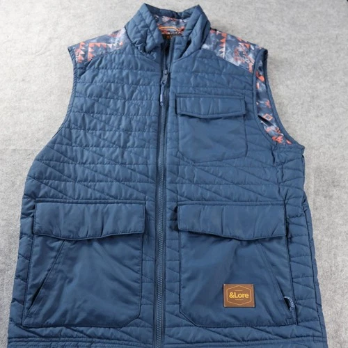 &Lore By Tahoe River Mens Quilted Vest Navy Blue Southwestern Print Small video thumbnail