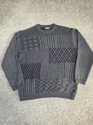 Crazy Horse Sweater Mens XL Gray Geometric Heavyweight Crew Neck Pullover